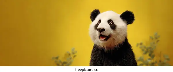 Cute Panda Portrait Against a Bright Yellow Background