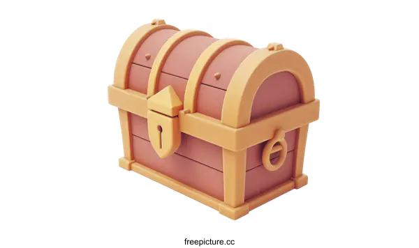 [Transparent Background PNG]Cartoon Illustration Of A Closed Wooden Treasure Chest With Gold Accents