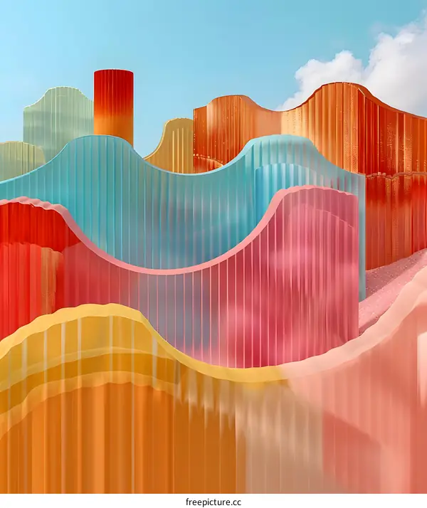 Abstract 3D Colorful Wavy Geometric Shapes Background