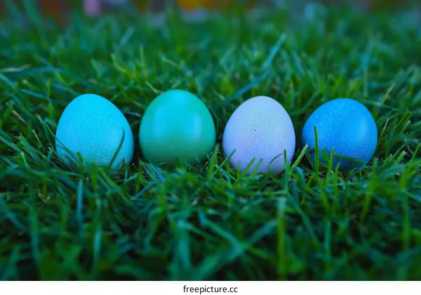 Colorful Easter Eggs in Green Grass