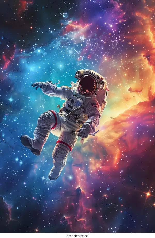 Astronaut in spacesuit floating in the vastness of space