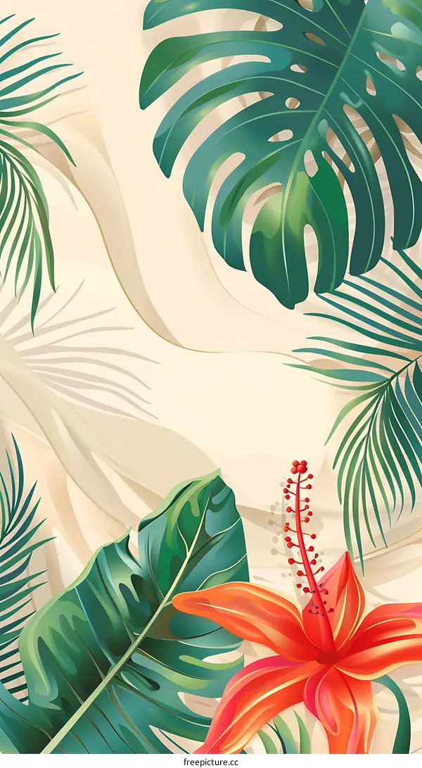 Tropical Floral Background with Beige and Green Colors