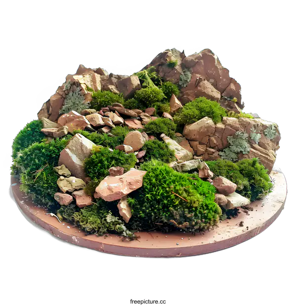 [Transparent Background PNG]Miniature Green Moss and Stone Landscape