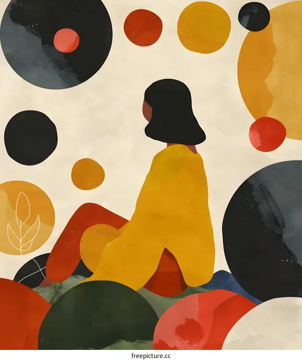 Abstract Woman Sitting on Geometric Shapes