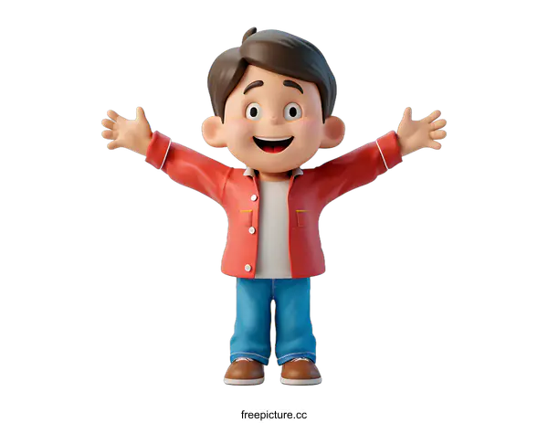 [Transparent Background PNG]3D rendering of a happy cartoon boy