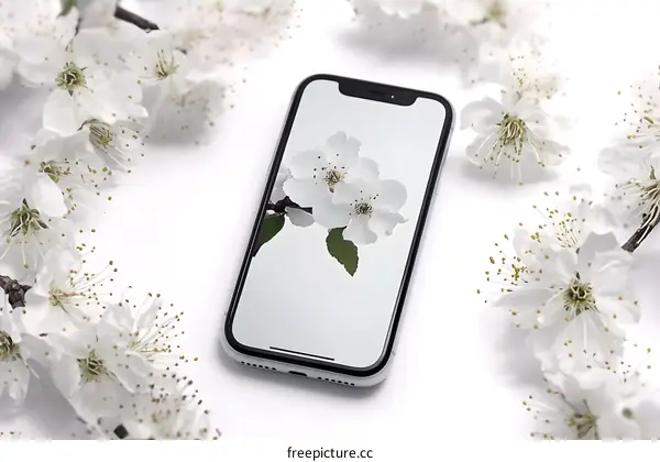 White Flowers on a Phone Screen