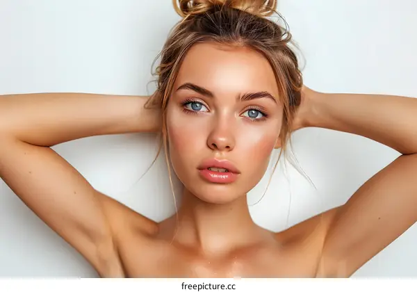 portrait of a beautiful blonde woman with blue eyes