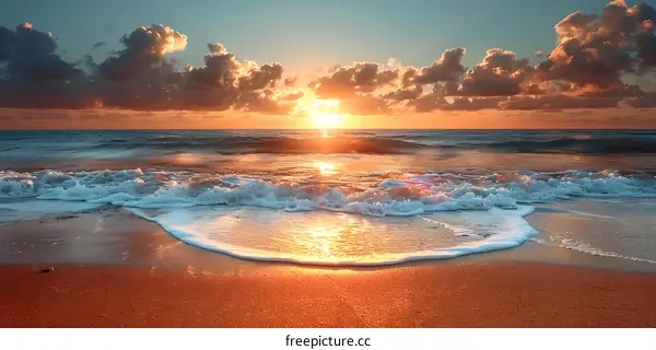 Golden Sunset Over Ocean Waves