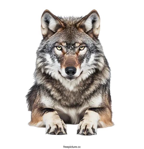 [Transparent Background PNG]Gray Wolf Lying Down Isolated on White Background