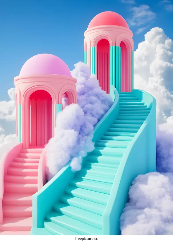 Pink and Blue Staircase to the Clouds