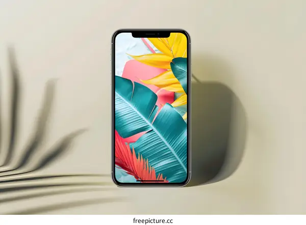 Smartphone With Tropical Leaves Background