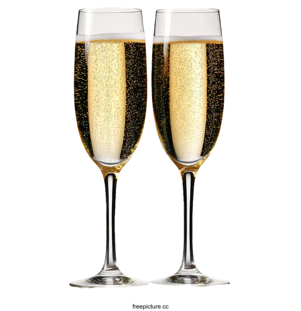 [Transparent Background PNG]Two Champagne Flutes with Sparkling Wine