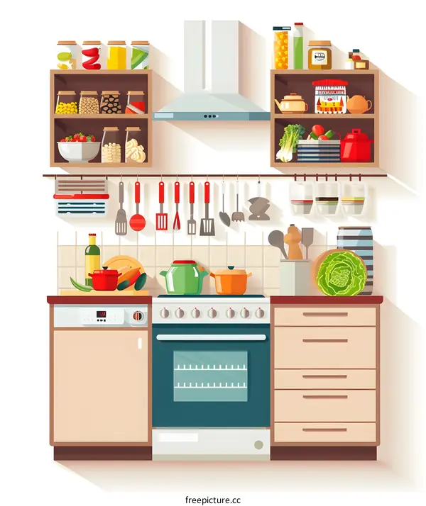 Kitchen Interior with Appliances and Utensils