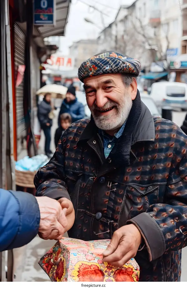 Smiling Turkish Man Selling Handmade Goods in a Market