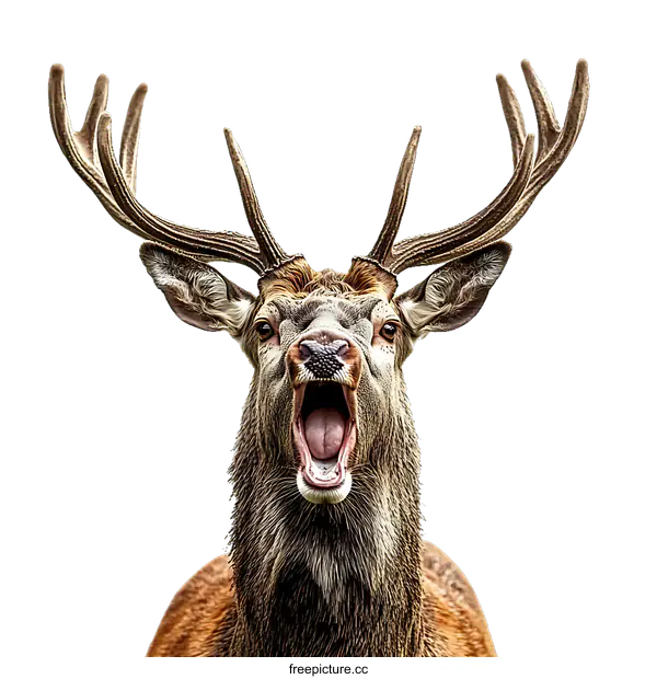 [Transparent Background PNG]Closeup of a Red Deer with Open Mouth