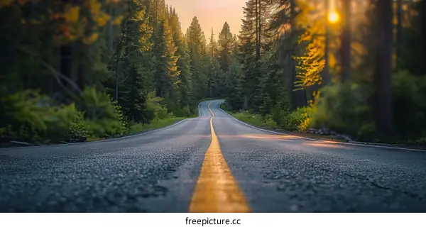 Road through the green forest
