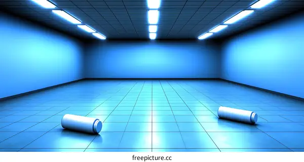 Empty Blue Room with Two Cylinders