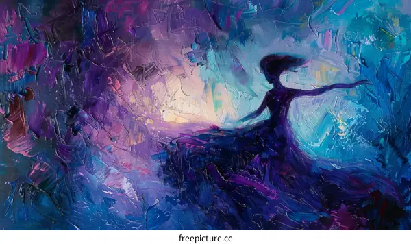 Oil painting of a woman dancing in a colorful dress