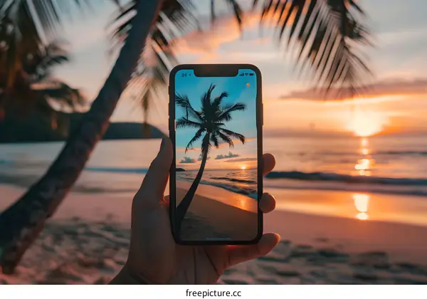 Palm Tree Sunset Captured on Mobile Phone