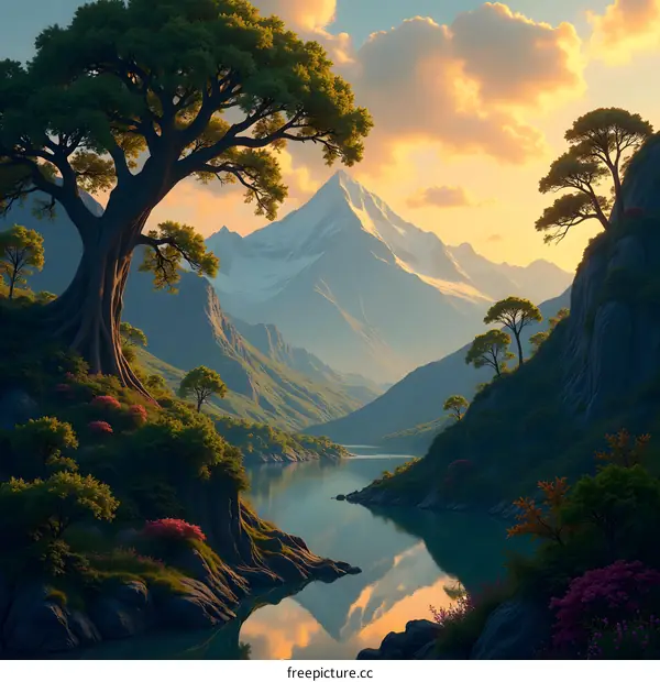 Mountain Lake Scenic View at Sunrise