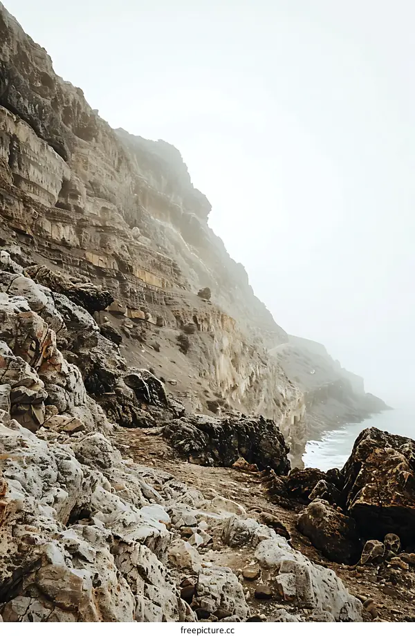 Rocky Cliffside with Misty Ocean in the Background
