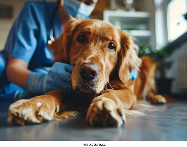 Veterinarian Examining Golden Retriever