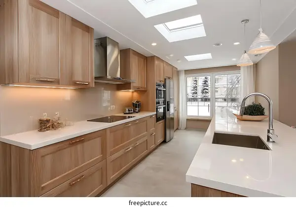 Modern Light-Filled Kitchen with Oak Cabinets