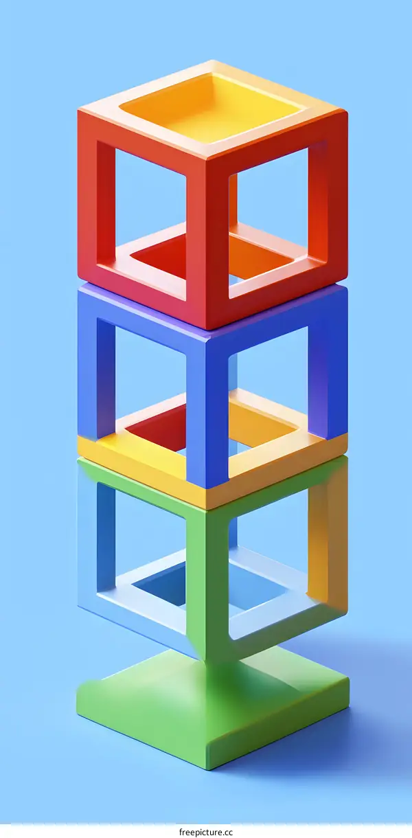 Stack of Colorful Cubes Abstract Illustration