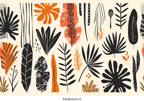 Abstract Tropical Leaves and Branches Seamless Pattern