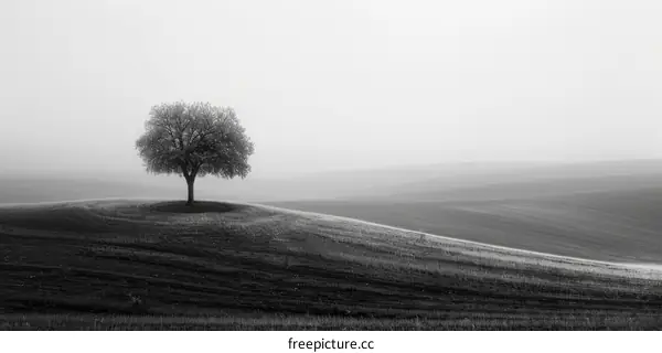 Lonely Tree in a Black and White Rural Landscape