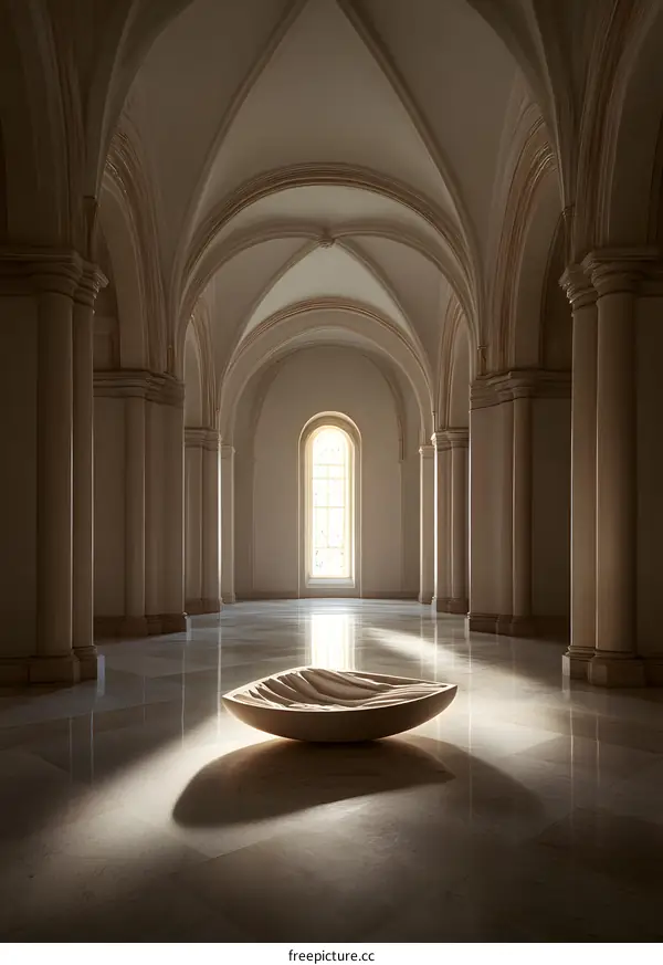 Sculpture in a Large Hallway with High Arched Ceilings