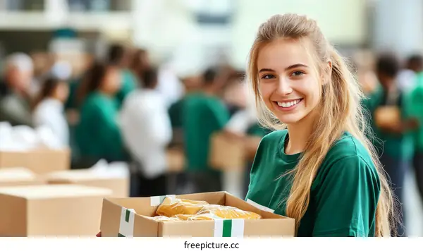 Volunteer Carrying Food Box at Charity Event