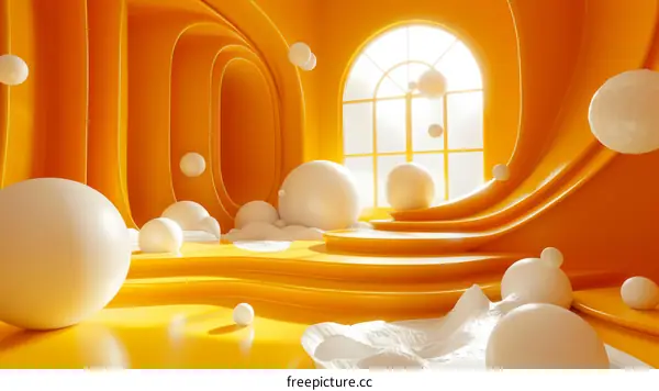 Abstract Orange Interior Design with White Balls