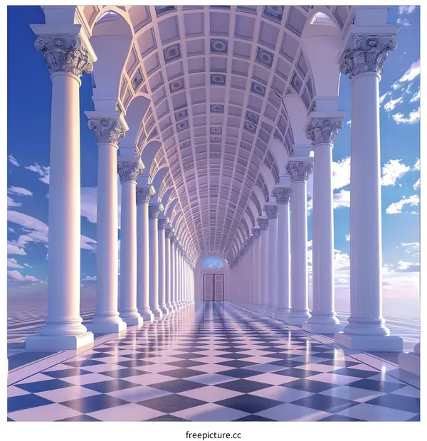 White Columns Archway Leading to The Sky
