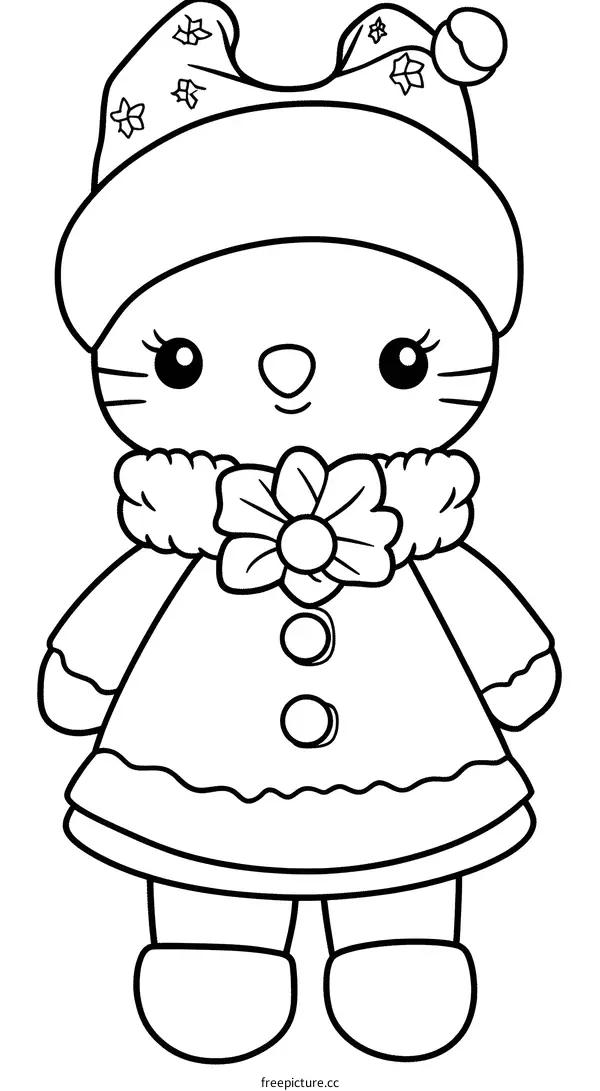 Cute Cartoon Cat Wearing Christmas Outfit Coloring Page