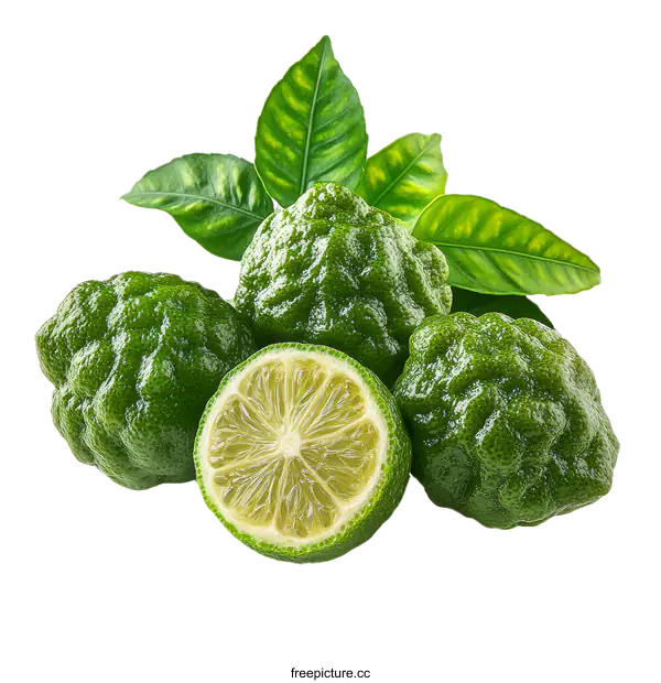 [Transparent Background PNG]Fresh Bergamot Fruits and Leaves Closeup