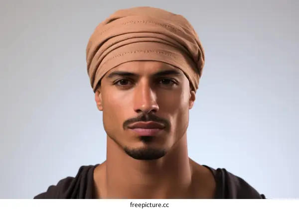 Portrait of a handsome young man wearing a brown turban