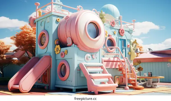 A colorful and whimsical illustration of a children's playground