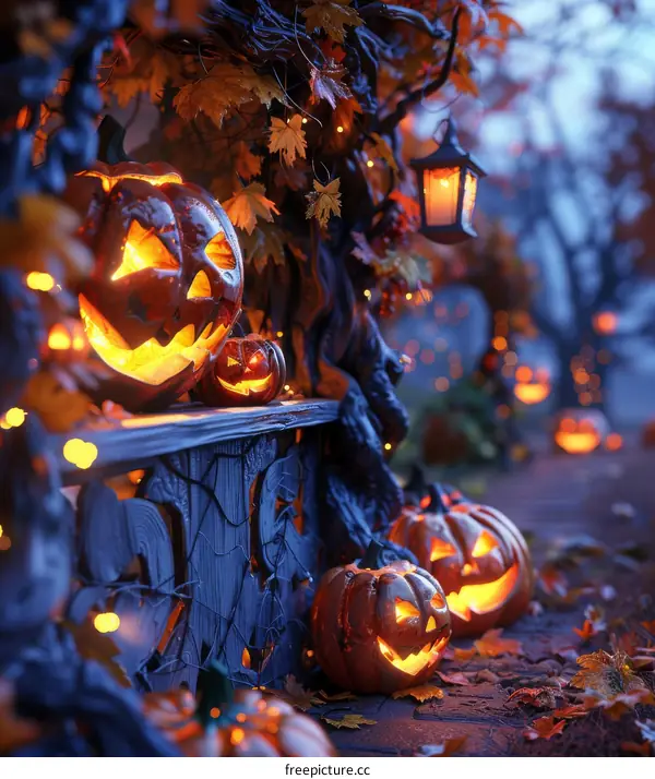 Spooky Halloween Pumpkins in the Dark