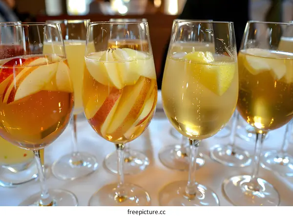 Apple and Lemon Infused Champagne in Wine Glasses