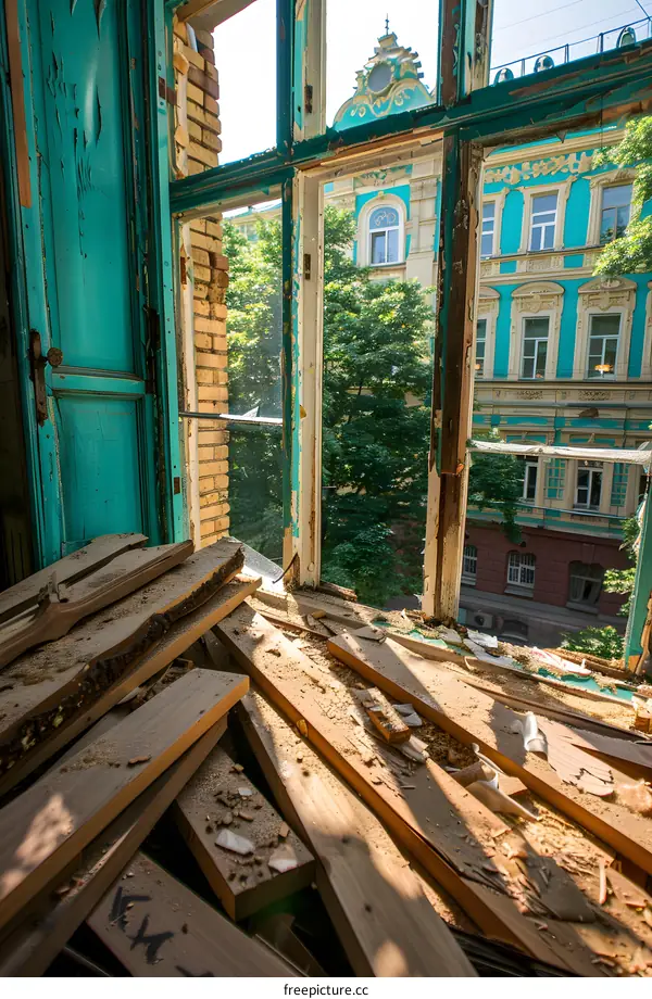 Window Frame Demolition With Wood and Dust