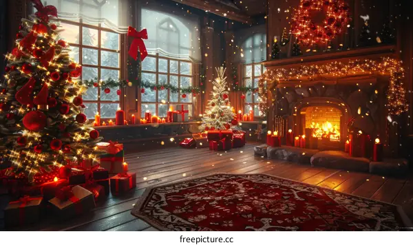 Christmas tree by the fireplace