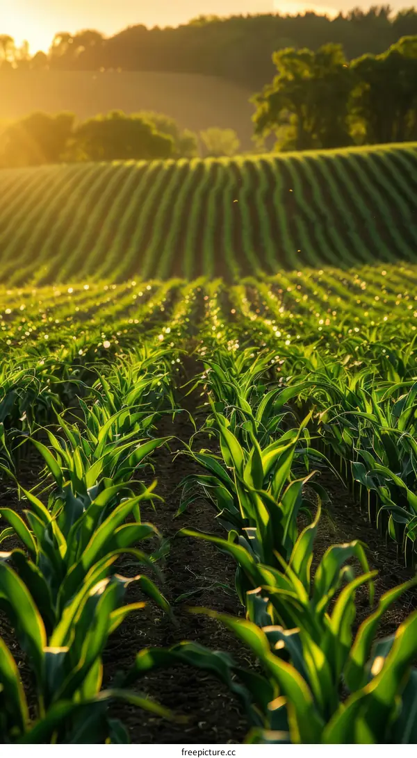 Green Corn Field in the Early Morning