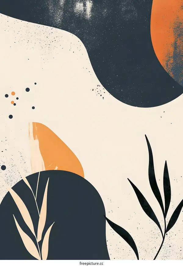 Abstract Art with Beige Background and Leaves