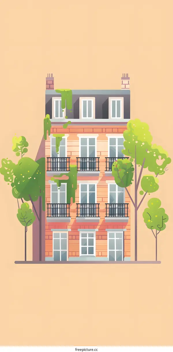 Apartment Building with Green Trees