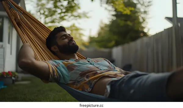 Man Relaxing in Hammock Outdoors