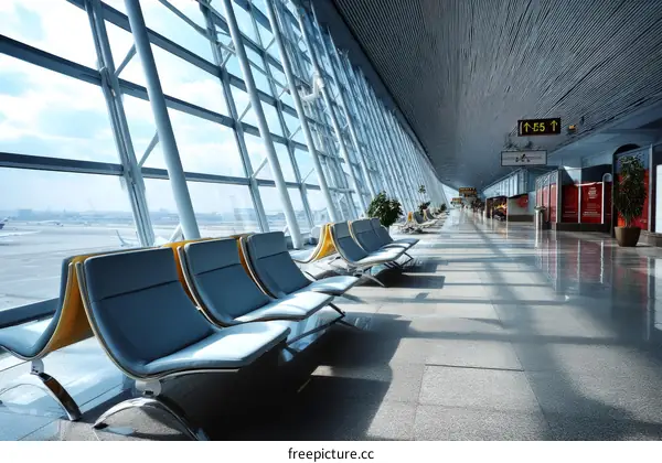 Modern Airport Lounge with Large Windows