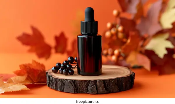 Autumn Essential Oil Bottle on Wood Slice