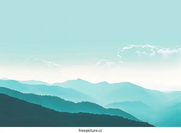 Blue Mountain Range With Clouds And Hazy Sky