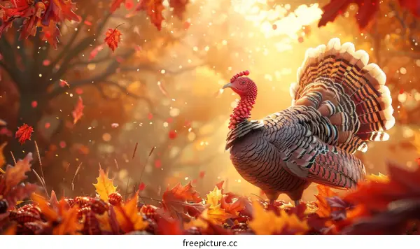 Majestic Turkey in Autumn Leaves